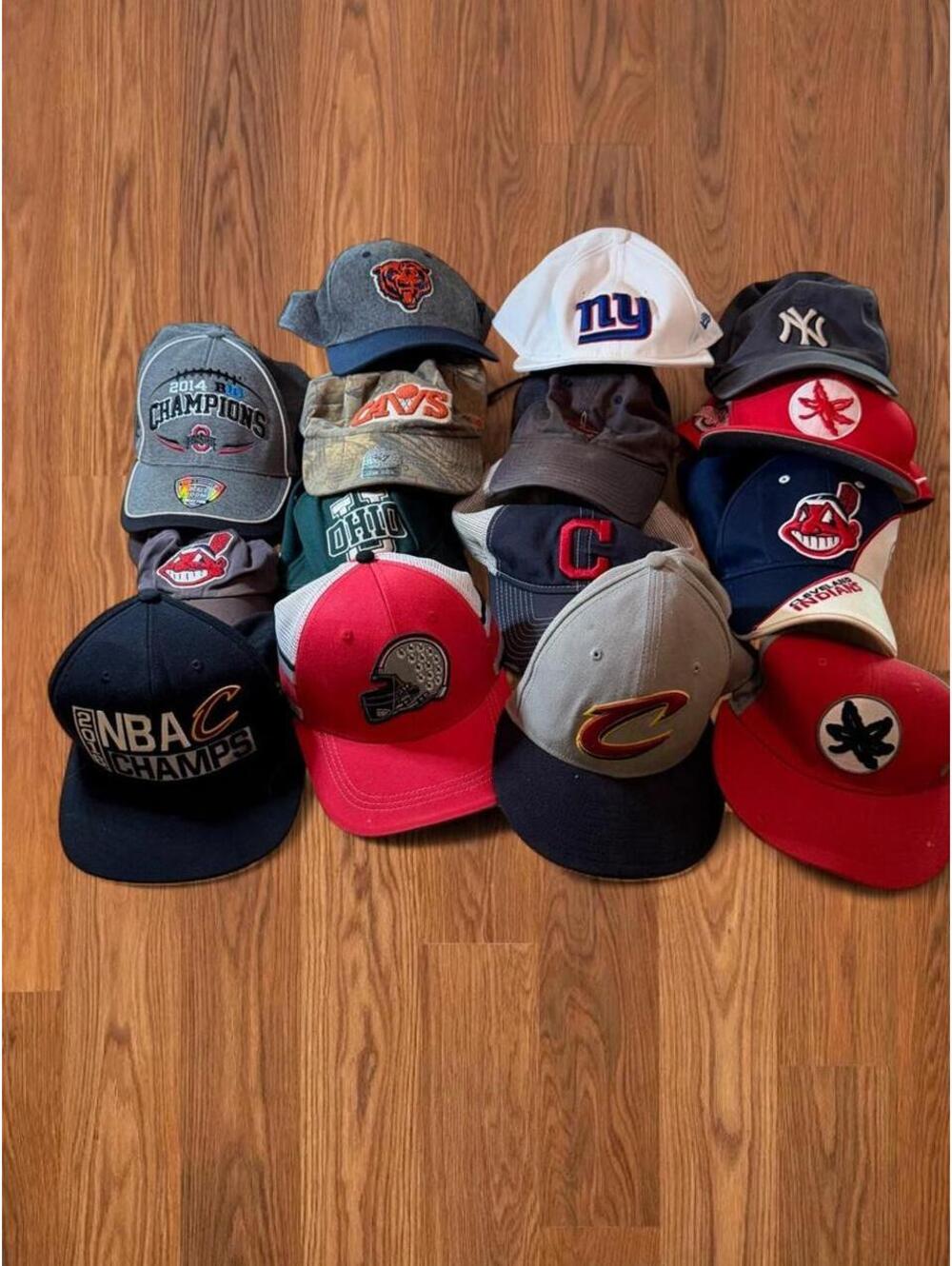 Vintage Sports Hat Bundle 15 Caps Cleveland Indians Cavs Yankees NFL MLB Y2K